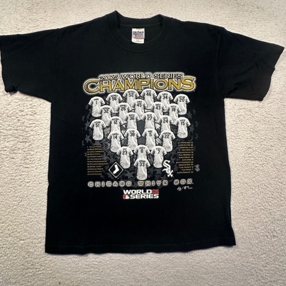 Vintage Y2K Gildan Chicago White Sox Tee Men Youth L 2005 World Series Champions - Picture 1 of 8